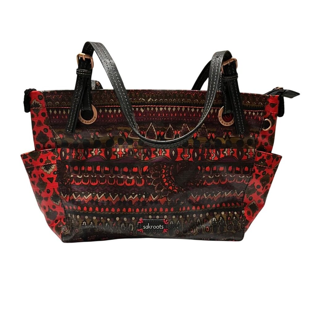 Sakroots Actop Zip Satchel Purse Shoulder Bag Red Black